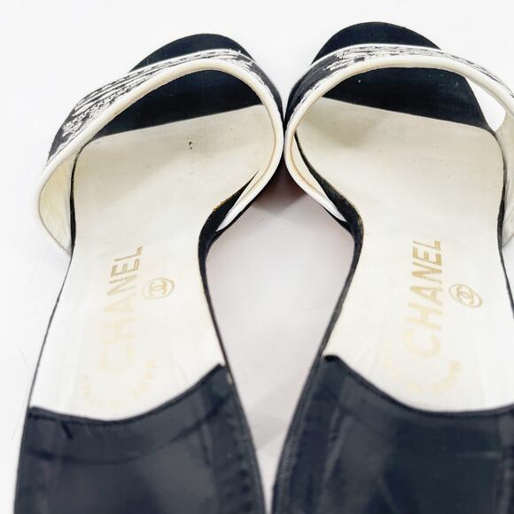 Chanel Vintage Black Canvas Embroidered Kitten Heel Mule Slide Sandal EU 39 - Picture 9 of 14